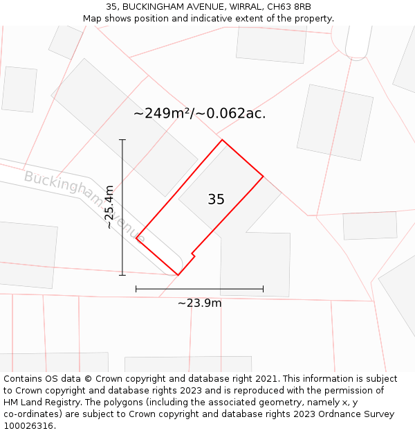 35, BUCKINGHAM AVENUE, WIRRAL, CH63 8RB: Plot and title map