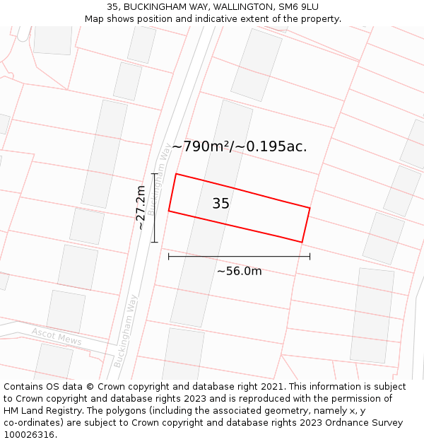 35, BUCKINGHAM WAY, WALLINGTON, SM6 9LU: Plot and title map