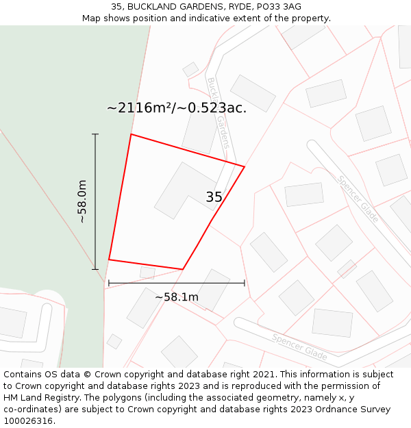 35, BUCKLAND GARDENS, RYDE, PO33 3AG: Plot and title map