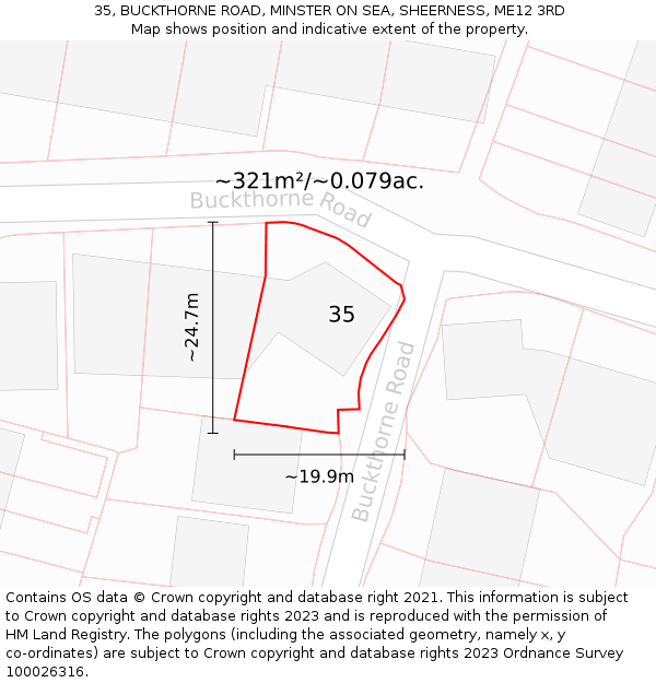 35, BUCKTHORNE ROAD, MINSTER ON SEA, SHEERNESS, ME12 3RD: Plot and title map