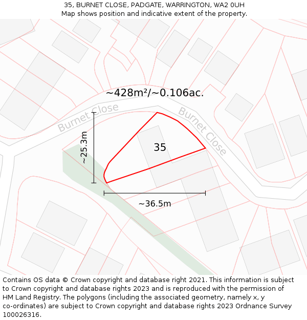 35, BURNET CLOSE, PADGATE, WARRINGTON, WA2 0UH: Plot and title map