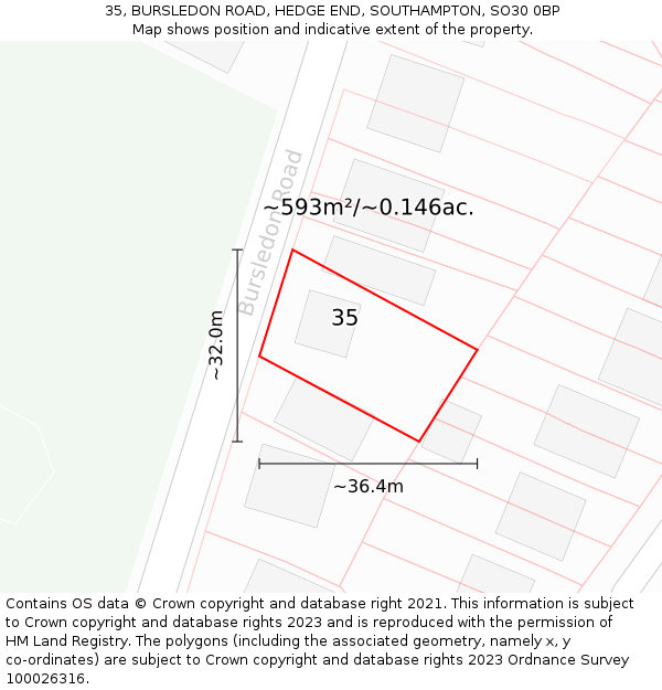 35, BURSLEDON ROAD, HEDGE END, SOUTHAMPTON, SO30 0BP: Plot and title map