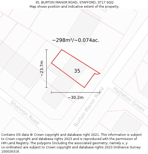 35, BURTON MANOR ROAD, STAFFORD, ST17 9QQ: Plot and title map