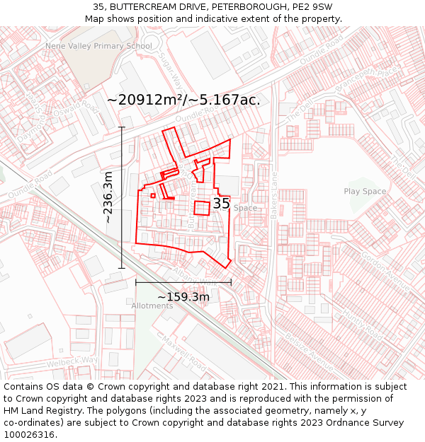 35, BUTTERCREAM DRIVE, PETERBOROUGH, PE2 9SW: Plot and title map