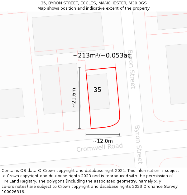 35, BYRON STREET, ECCLES, MANCHESTER, M30 0GS: Plot and title map