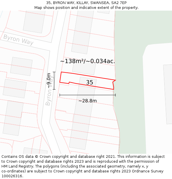 35, BYRON WAY, KILLAY, SWANSEA, SA2 7EP: Plot and title map