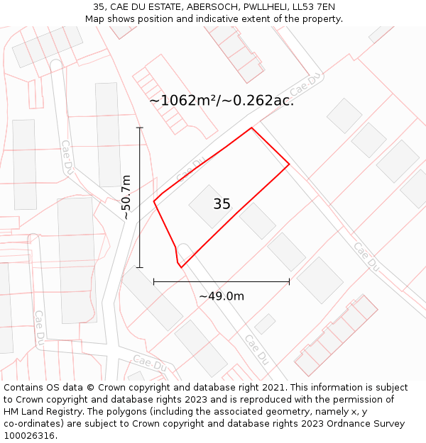 35, CAE DU ESTATE, ABERSOCH, PWLLHELI, LL53 7EN: Plot and title map