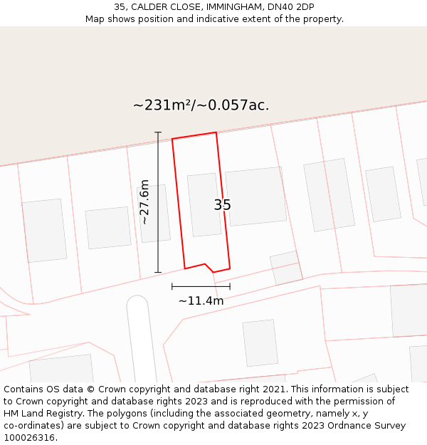 35, CALDER CLOSE, IMMINGHAM, DN40 2DP: Plot and title map