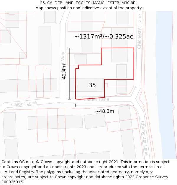 35, CALDER LANE, ECCLES, MANCHESTER, M30 8EL: Plot and title map