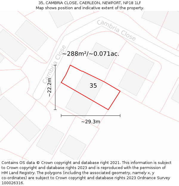 35, CAMBRIA CLOSE, CAERLEON, NEWPORT, NP18 1LF: Plot and title map