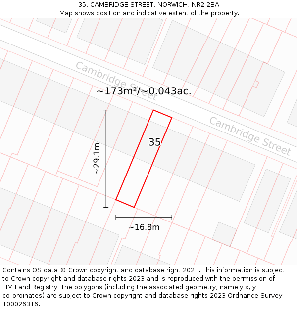 35, CAMBRIDGE STREET, NORWICH, NR2 2BA: Plot and title map