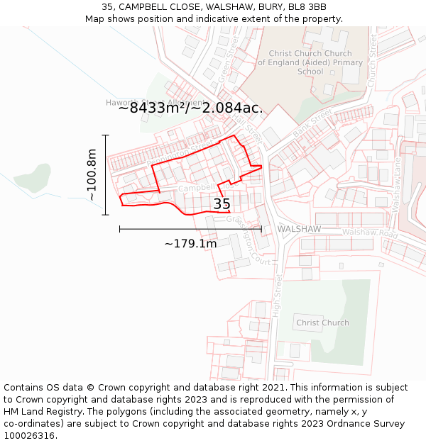 35, CAMPBELL CLOSE, WALSHAW, BURY, BL8 3BB: Plot and title map