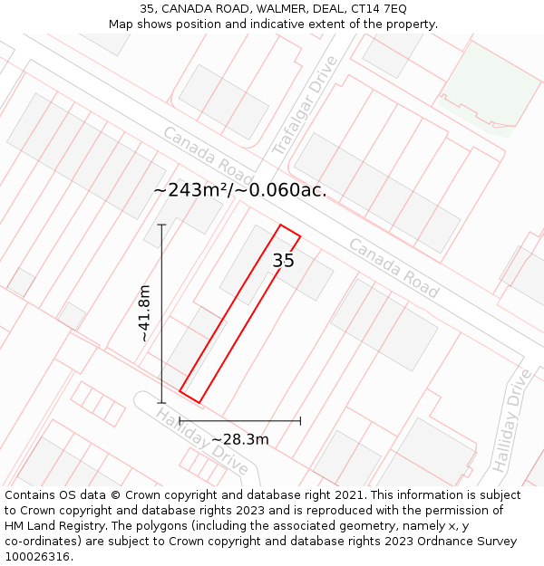 35, CANADA ROAD, WALMER, DEAL, CT14 7EQ: Plot and title map