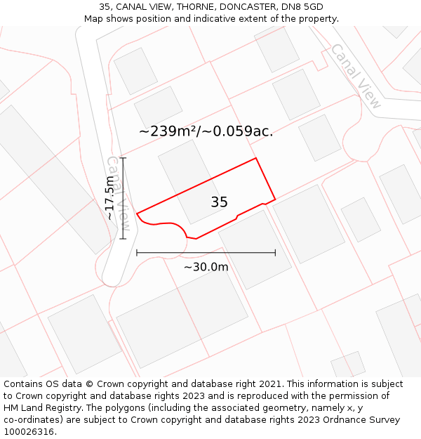 35, CANAL VIEW, THORNE, DONCASTER, DN8 5GD: Plot and title map