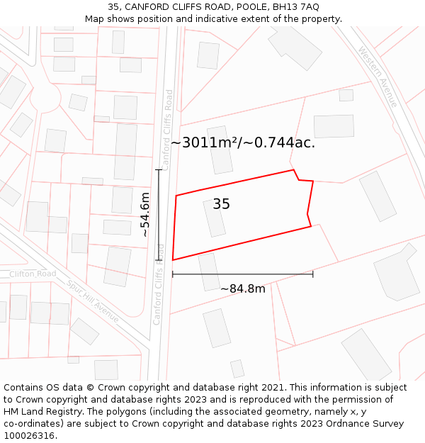 35, CANFORD CLIFFS ROAD, POOLE, BH13 7AQ: Plot and title map