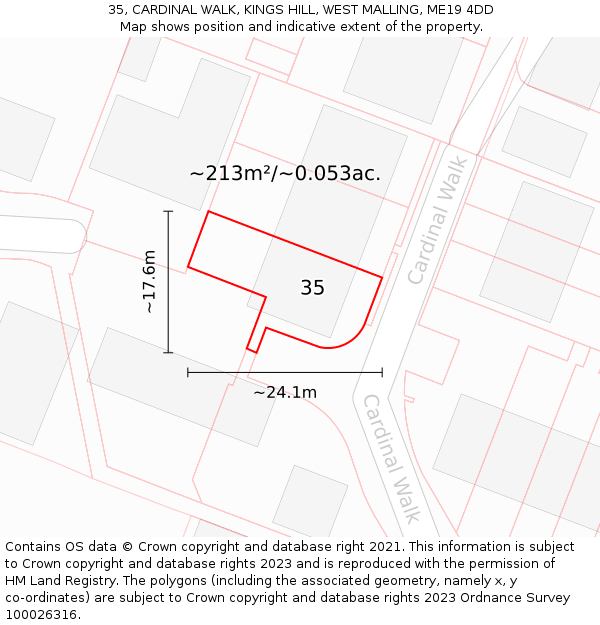 35, CARDINAL WALK, KINGS HILL, WEST MALLING, ME19 4DD: Plot and title map