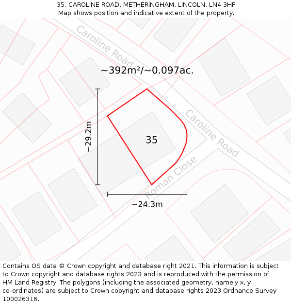 35, CAROLINE ROAD, METHERINGHAM, LINCOLN, LN4 3HF: Plot and title map
