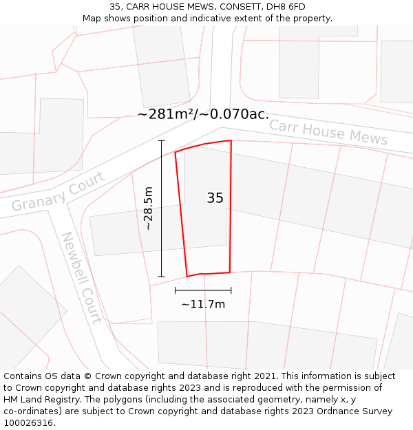 35, CARR HOUSE MEWS, CONSETT, DH8 6FD: Plot and title map