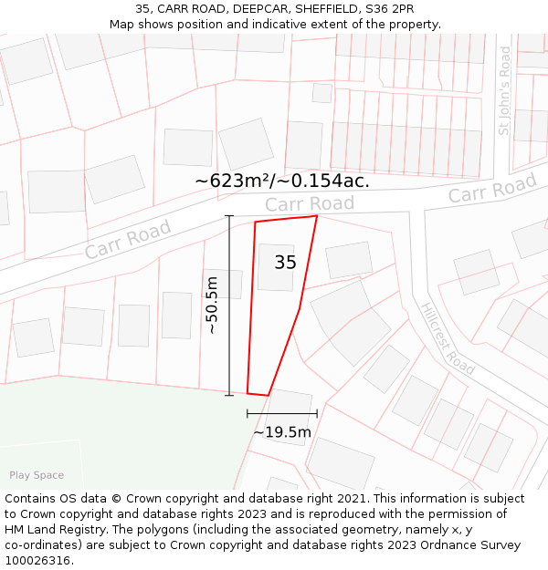35, CARR ROAD, DEEPCAR, SHEFFIELD, S36 2PR: Plot and title map