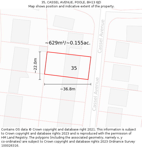 35, CASSEL AVENUE, POOLE, BH13 6JD: Plot and title map