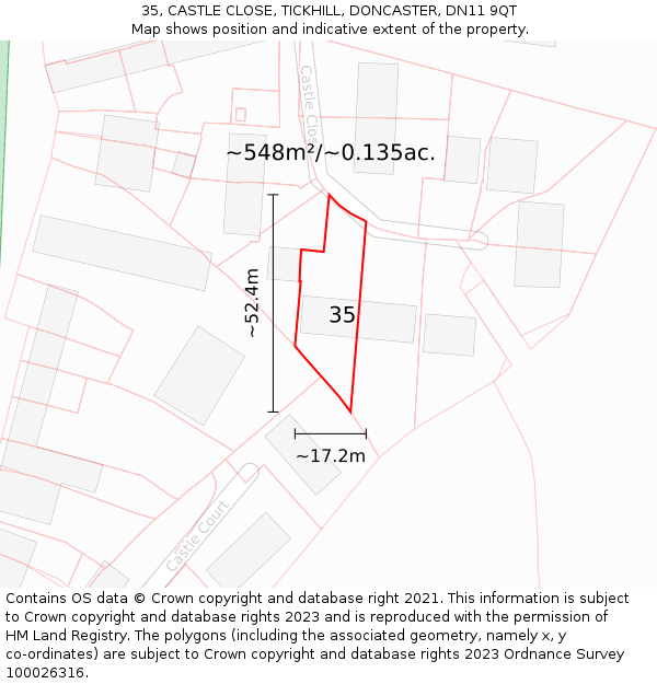35, CASTLE CLOSE, TICKHILL, DONCASTER, DN11 9QT: Plot and title map