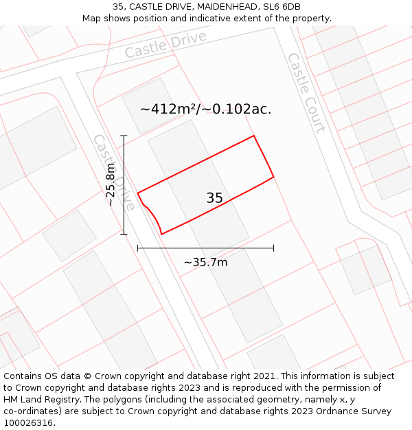 35, CASTLE DRIVE, MAIDENHEAD, SL6 6DB: Plot and title map