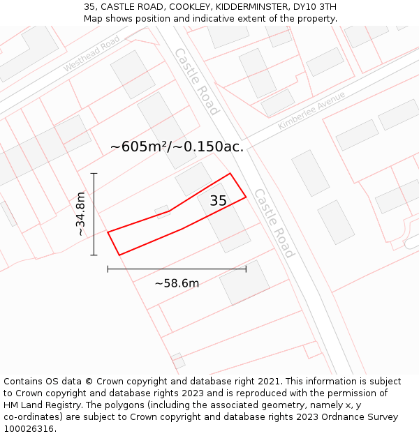 35, CASTLE ROAD, COOKLEY, KIDDERMINSTER, DY10 3TH: Plot and title map