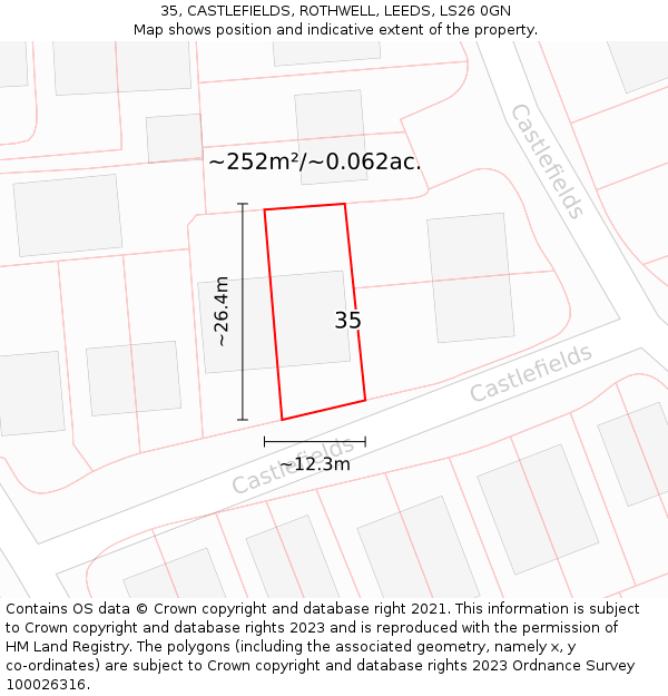 35, CASTLEFIELDS, ROTHWELL, LEEDS, LS26 0GN: Plot and title map