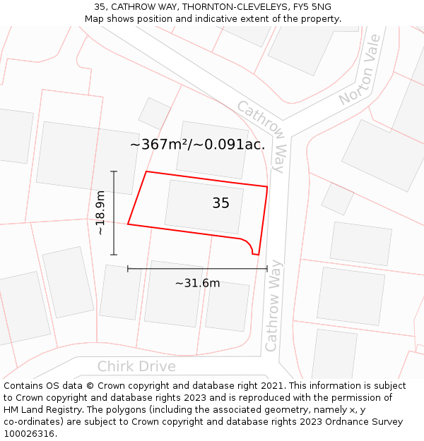 35, CATHROW WAY, THORNTON-CLEVELEYS, FY5 5NG: Plot and title map
