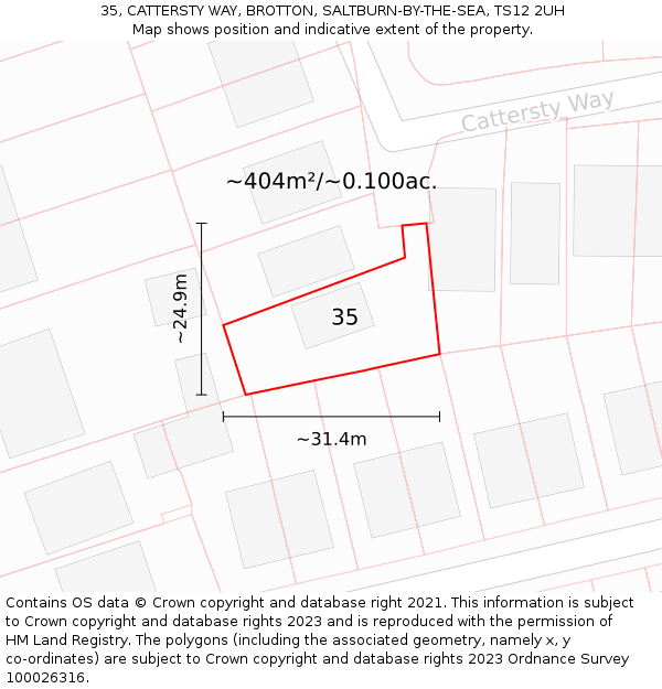 35, CATTERSTY WAY, BROTTON, SALTBURN-BY-THE-SEA, TS12 2UH: Plot and title map