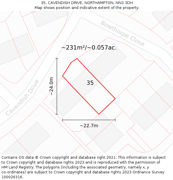 35, CAVENDISH DRIVE, NORTHAMPTON, NN3 3DH: Plot and title map
