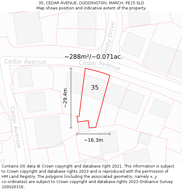 35, CEDAR AVENUE, DODDINGTON, MARCH, PE15 0LD: Plot and title map
