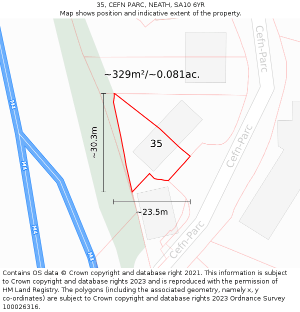 35, CEFN PARC, NEATH, SA10 6YR: Plot and title map