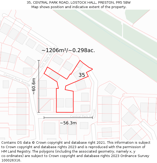 35, CENTRAL PARK ROAD, LOSTOCK HALL, PRESTON, PR5 5BW: Plot and title map