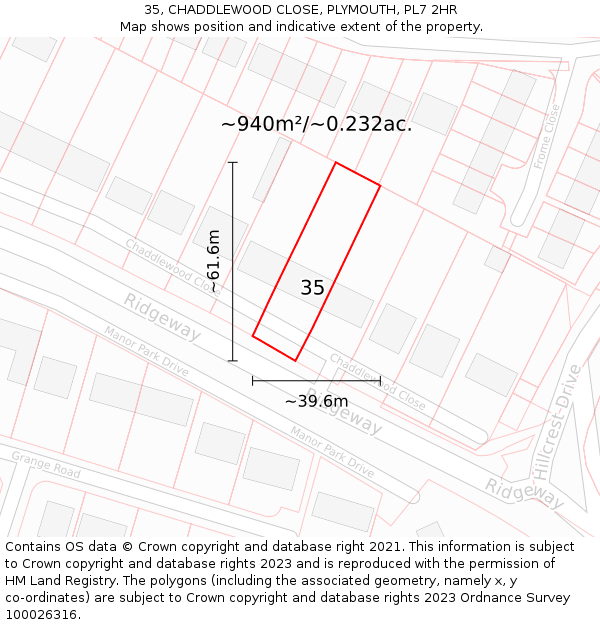 35, CHADDLEWOOD CLOSE, PLYMOUTH, PL7 2HR: Plot and title map