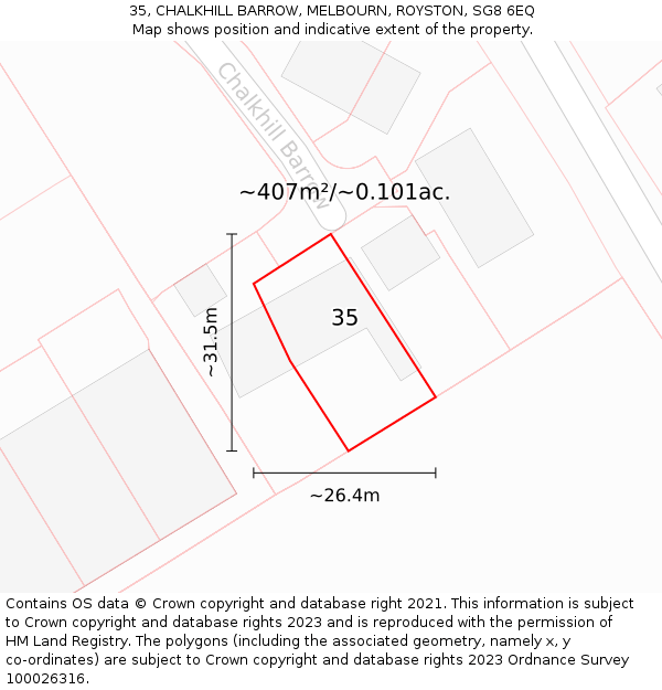 35, CHALKHILL BARROW, MELBOURN, ROYSTON, SG8 6EQ: Plot and title map
