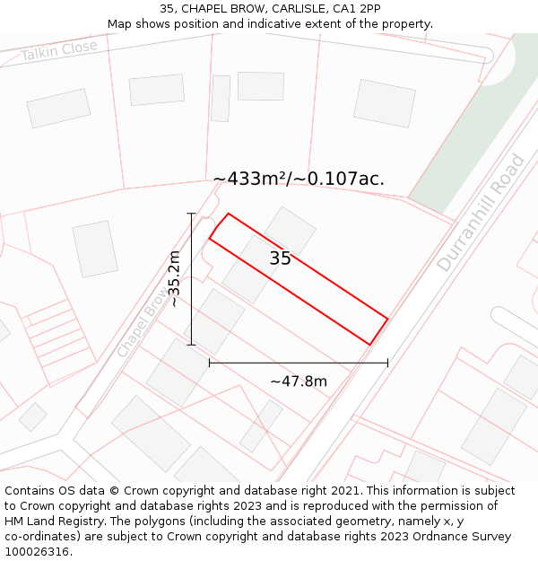 35, CHAPEL BROW, CARLISLE, CA1 2PP: Plot and title map