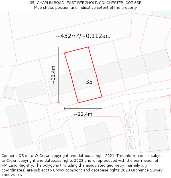 35, CHAPLIN ROAD, EAST BERGHOLT, COLCHESTER, CO7 6SR: Plot and title map