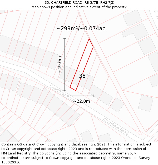 35, CHARTFIELD ROAD, REIGATE, RH2 7JZ: Plot and title map