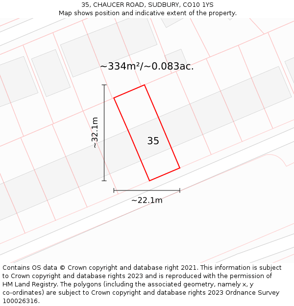 35, CHAUCER ROAD, SUDBURY, CO10 1YS: Plot and title map
