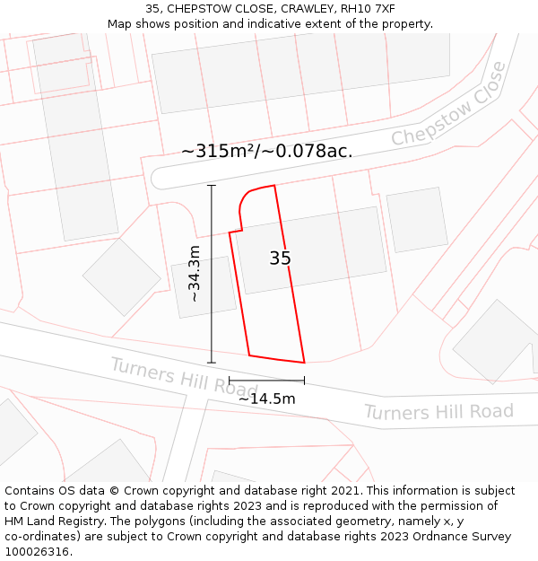 35, CHEPSTOW CLOSE, CRAWLEY, RH10 7XF: Plot and title map