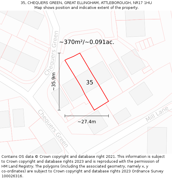 35, CHEQUERS GREEN, GREAT ELLINGHAM, ATTLEBOROUGH, NR17 1HU: Plot and title map