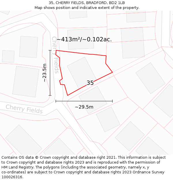 35, CHERRY FIELDS, BRADFORD, BD2 1LB: Plot and title map