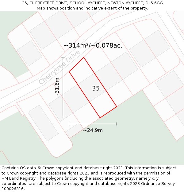 35, CHERRYTREE DRIVE, SCHOOL AYCLIFFE, NEWTON AYCLIFFE, DL5 6GG: Plot and title map
