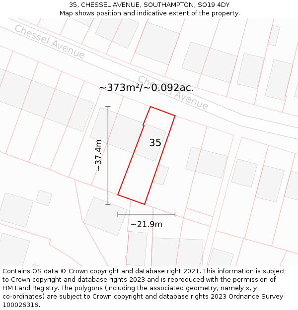 35, CHESSEL AVENUE, SOUTHAMPTON, SO19 4DY: Plot and title map