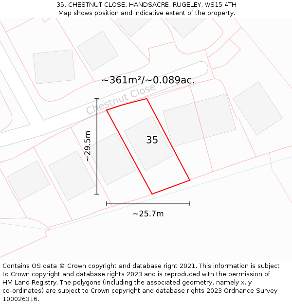 35, CHESTNUT CLOSE, HANDSACRE, RUGELEY, WS15 4TH: Plot and title map