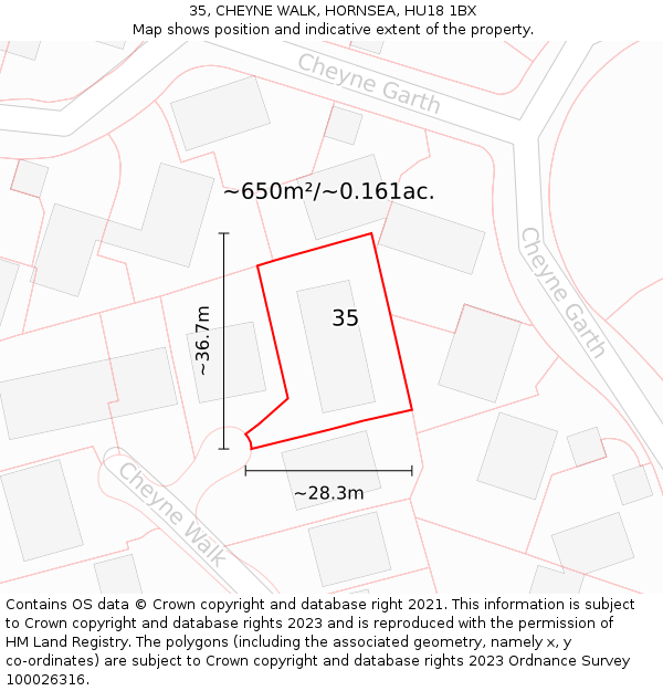 35, CHEYNE WALK, HORNSEA, HU18 1BX: Plot and title map