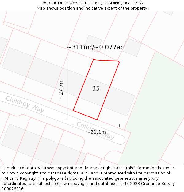 35, CHILDREY WAY, TILEHURST, READING, RG31 5EA: Plot and title map