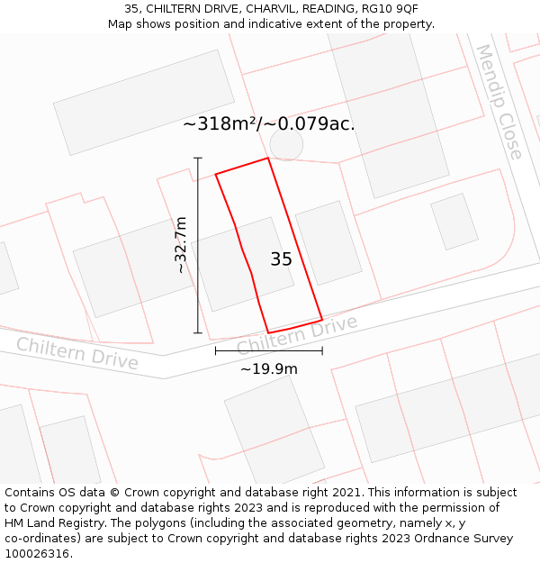 35, CHILTERN DRIVE, CHARVIL, READING, RG10 9QF: Plot and title map