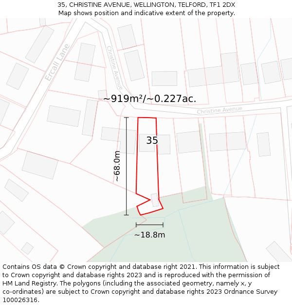 35, CHRISTINE AVENUE, WELLINGTON, TELFORD, TF1 2DX: Plot and title map